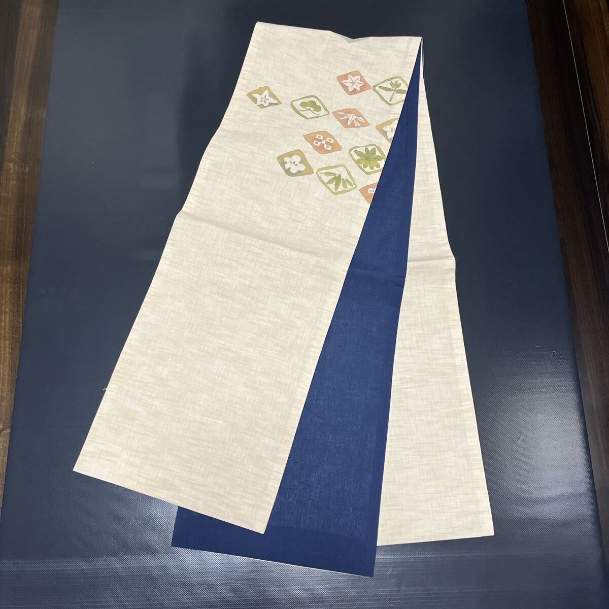 京袋帯☆古典柄 生成り色 織模様_画像2