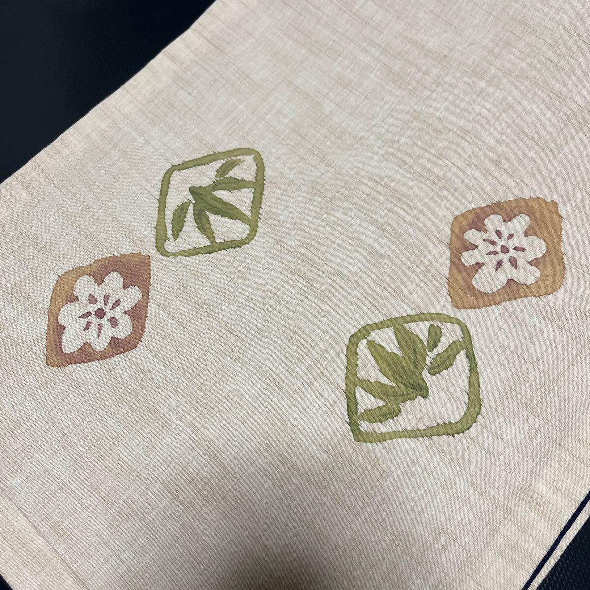 京袋帯☆古典柄 生成り色 織模様_画像5