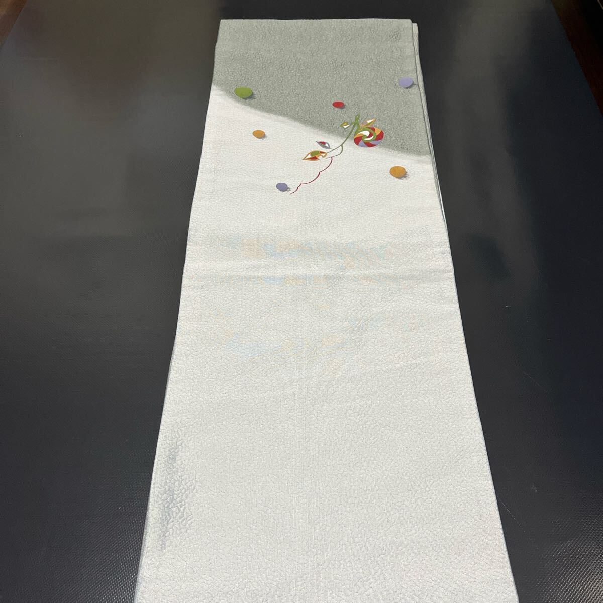 京袋帯☆花柄 グレー系 織り模様_画像3