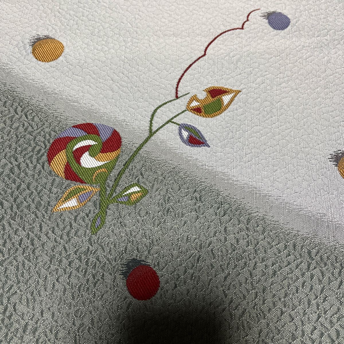 京袋帯☆花柄 グレー系 織り模様_画像5