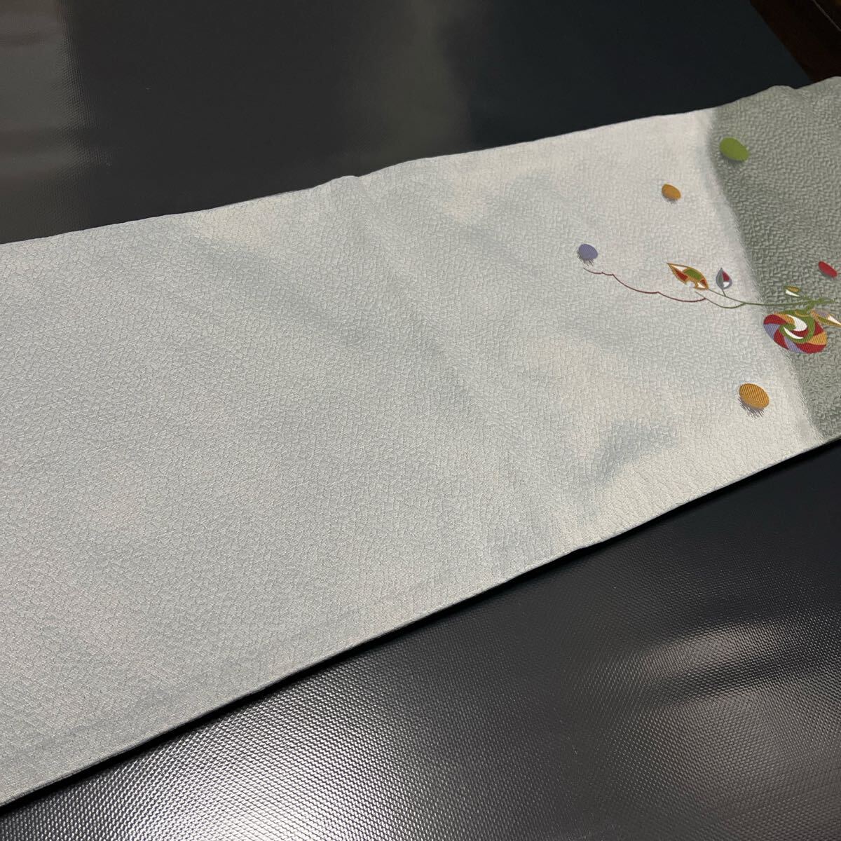 京袋帯☆花柄 グレー系 織り模様_画像9
