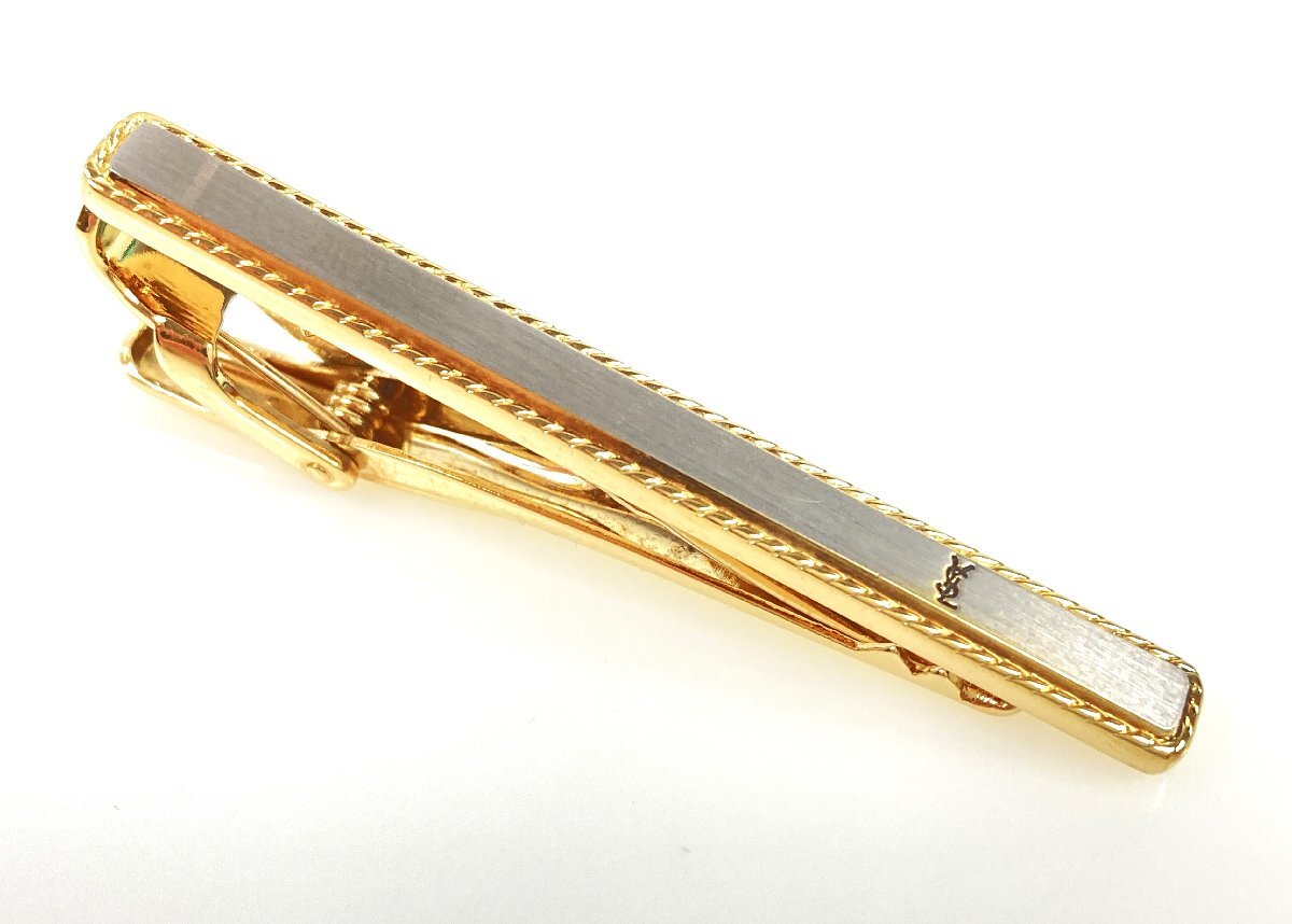 イヴ?サンローラン　Yves Saint Laurent　YSLロゴ　ネクタイピン　カフス　セット　艶消しシルバーカラー×ゴールドカラー　YMA-1355