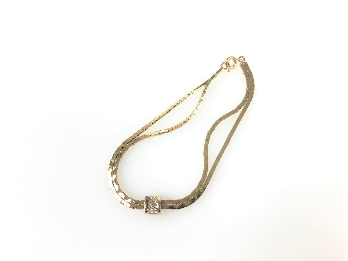 クリスチャン?ディオール　Christian Dior　ラインストーン　2連チェーン　ブレスレット　ゴールドカラー　YAS-7799