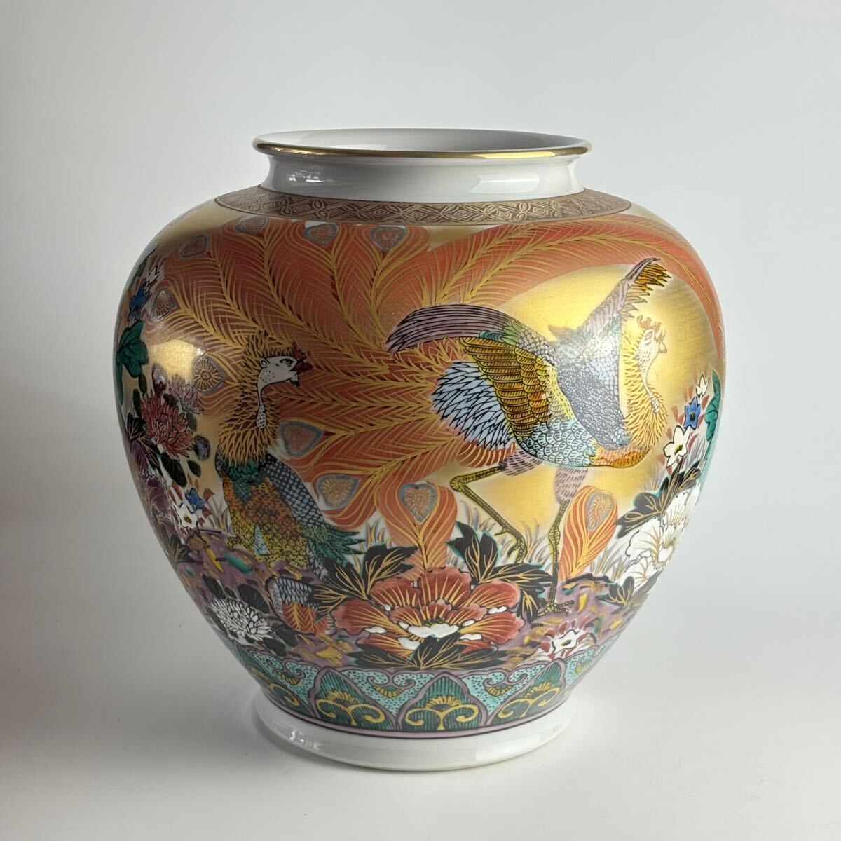九谷 勇峰 色絵 花瓶 共箱 骨董 九谷焼 花器 花入 花生 壷 壷