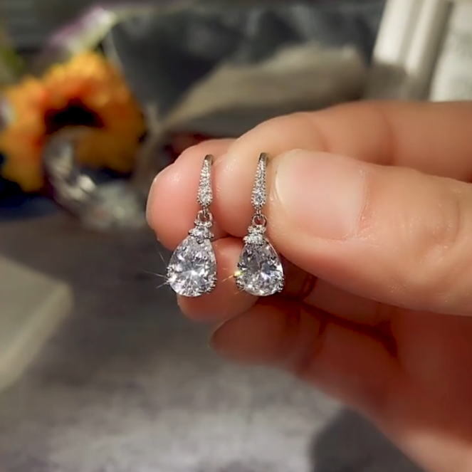  высший класс AAAA блеск * циркон Drop серьги * роскошный elegant серебряный 925 цвет 
