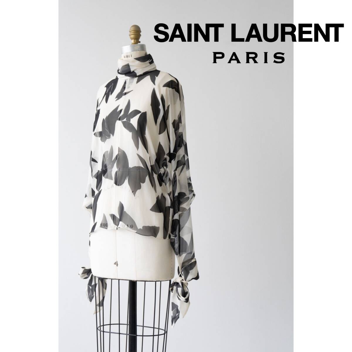 2023AW SAINT LAURENT PARIS サンローラン 総柄 シルク ブラウス size F34 0602011