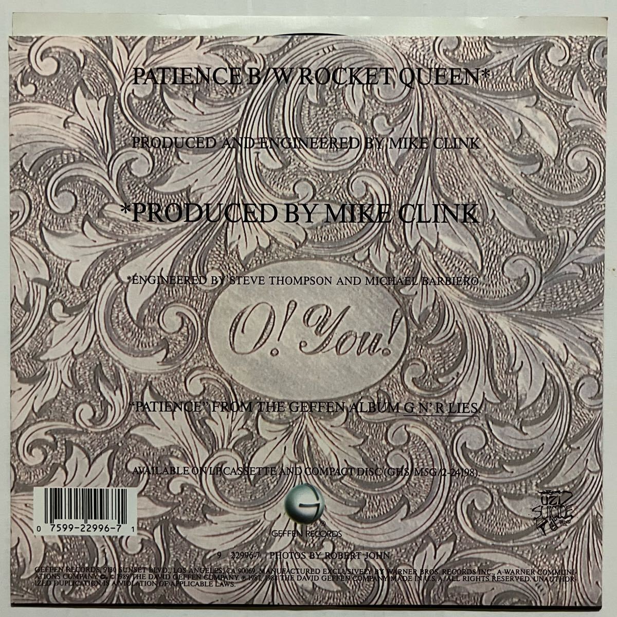 貴重 USオリジナル盤 GUNS N’ ROSES PATIENCE 7インチ_画像2