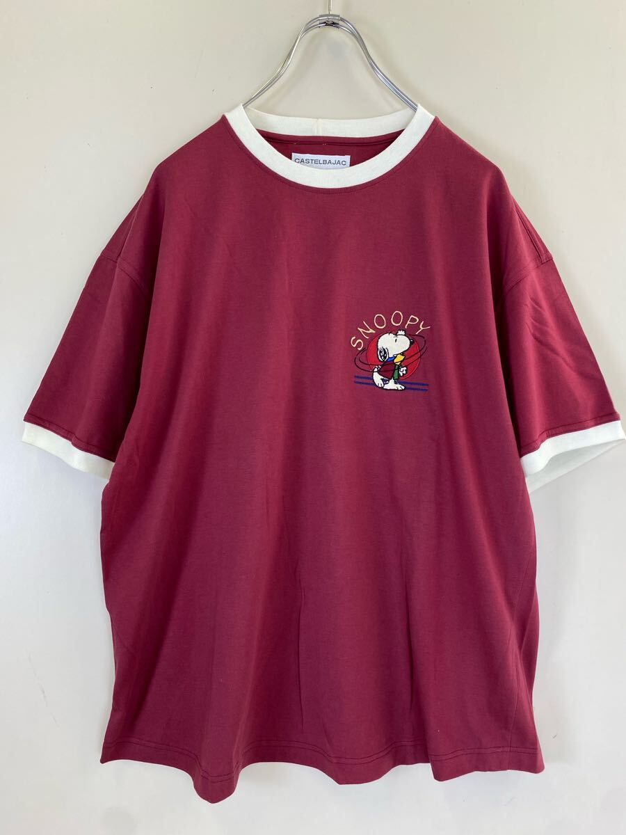 ★ スヌーピー × カステルバジャック リンガー Tシャツ ボルドー 52サイズ ◆ 半袖 カットソー イタリア制 CASTELBAJAC ◆W27 いKSY3-47