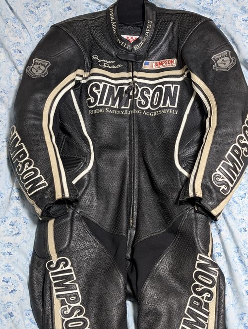 シンプソン パンチングレーシングスーツ SST-510 1ピース SIMPSON LLサイズ 黒 牛革 本革