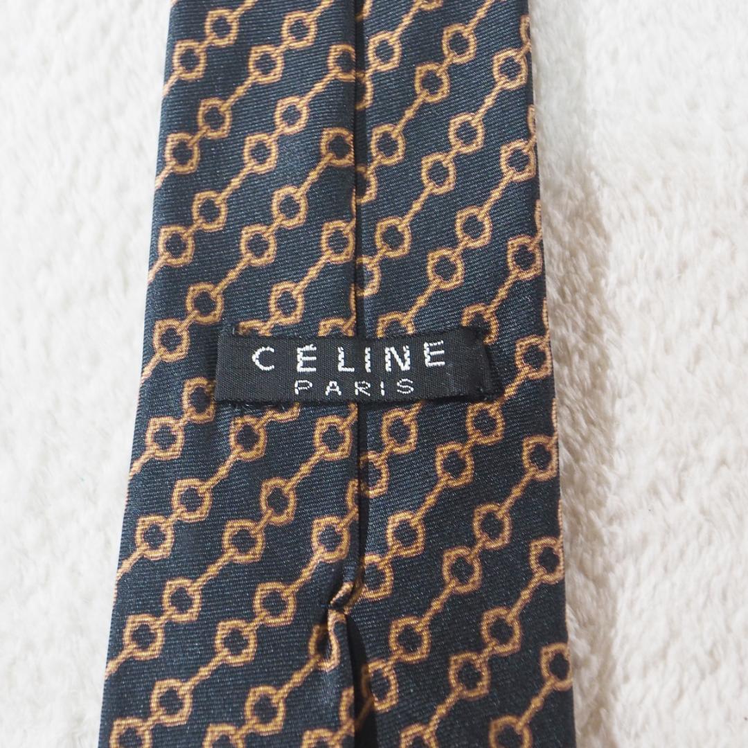 イタリア制 セリーヌ CELINE シルク100% ネクタイ ブラック 総柄 メンズ スーツ ビジネス