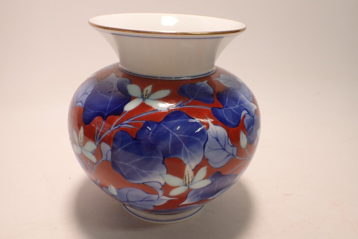 【華美】27センチ オールド香蘭社 花瓶 赤と青の花柄磁器花瓶 超可爱 華美】27センチ オールド香蘭社 花瓶 赤と青の花柄磁器