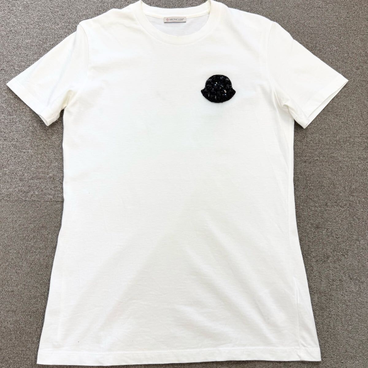 33『美品?最高峰』 MONCLER モンクレール レディース 半袖 Tシャツ トップス カットソー ラインストーン アップリケ ホワイト M相當(dāng)