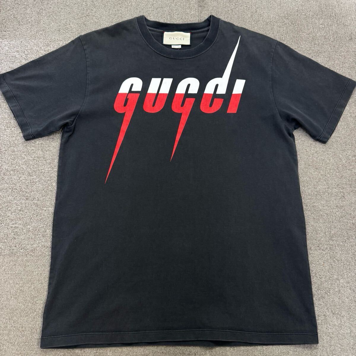 125 『美品?現(xiàn)行タグ』 GUCCI グッチ メンズ 半袖 Tシャツ ミケーレ期 ブレード ロゴ プリント ビッグロゴ ブラック M相當(dāng)