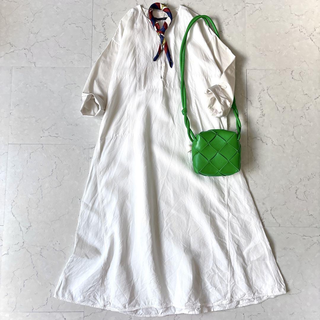 ソフィードール SOFIE D'HOORE 麻 リネン コットン 切り替え ゆったり Aライン プルオーバー ロング ワンピース 白_画像1