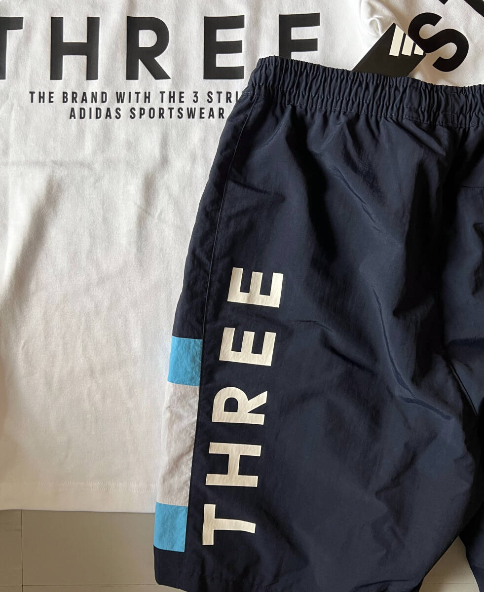 adidas■アディダス〔2XL〕上下セット Tシャツ ハーフパンツ セットアップ 白 ホワイト ネイビー 青 ブルー グレー ゆるめ 25'正規(guī)品 