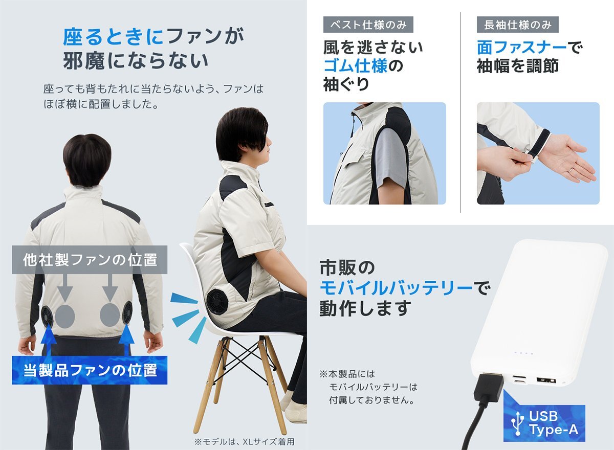 【ベスト仕様/L】ファン付 空調(diào)ウェア 洗える クール 作業(yè)ウェア 風(fēng)量3段階 3D立體風(fēng)循環(huán) 作業(yè)服 熱中癥対策 男女兼用 [アッシュグレー]