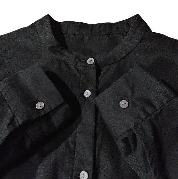 68 【OPAQUE.CLIP】 オペークドットクリップ シャツワンピース 36 ロングワンピース ブラック 長袖 バンドカラー ティアード シャーリング_画像3