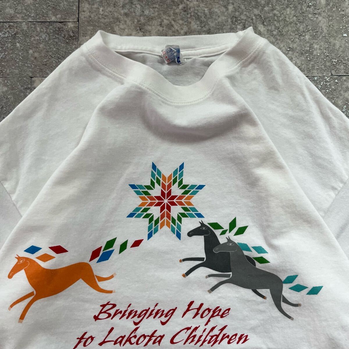 メンズ 古着 Tシャツ プリント ホワイト 白 YAZBEK 馬 アニマル L 送料込 半袖Tシャツ ロゴ