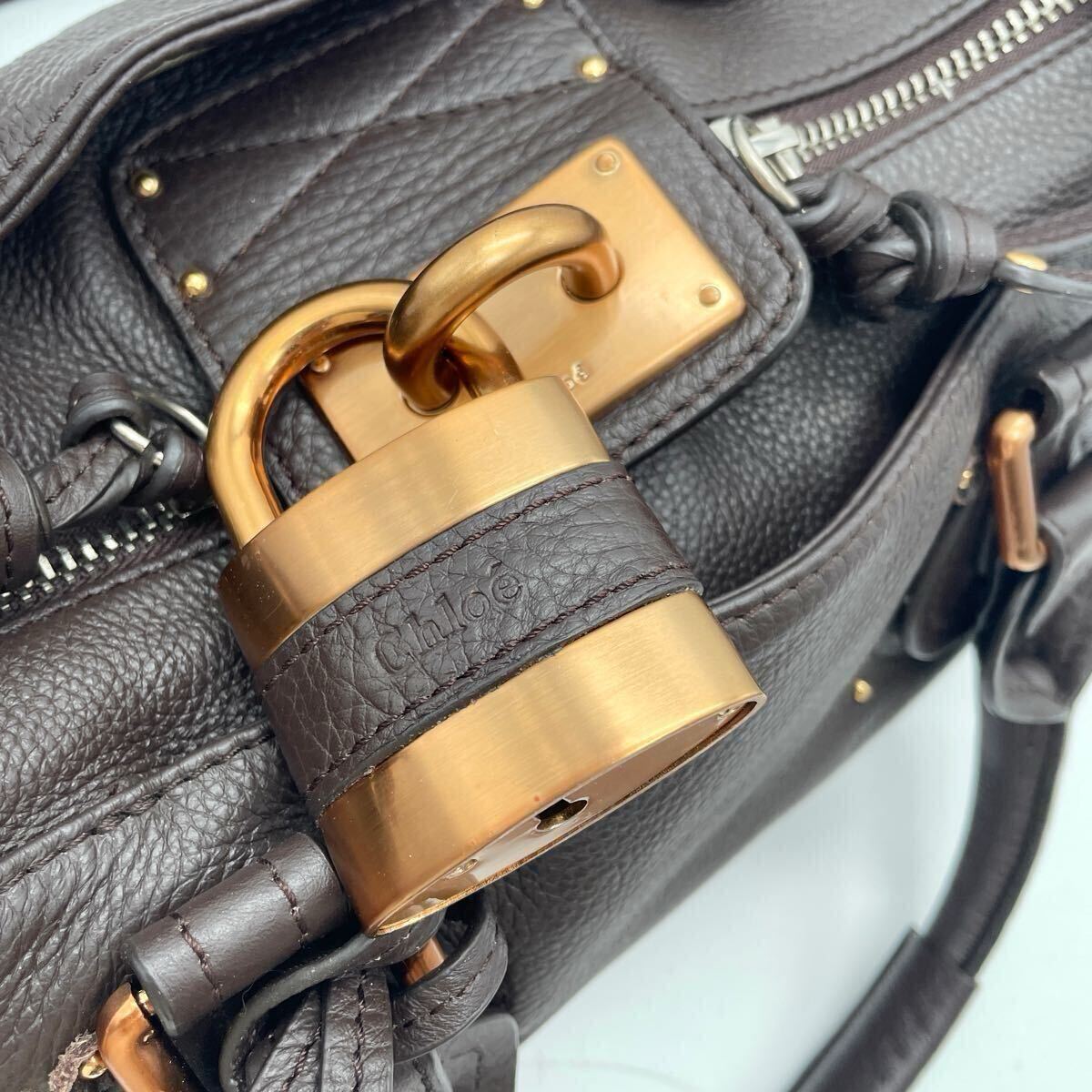 Chloe クロエ パディントン ハンドバッグ 南京錠 レザー ダークブラウン こげ茶 レディース 本革