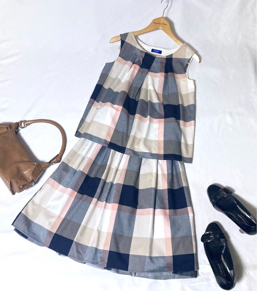美品 ブルーレーベルクレストブリッジ チェックとチュールのリバーシブルスカート 38 送料230円?