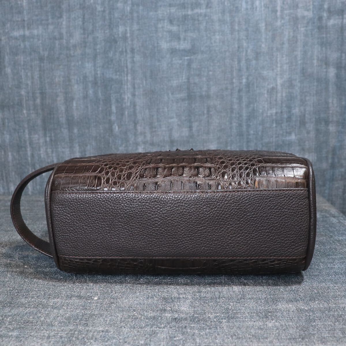 未使用級(jí) １円スタート クロコダイル ダブルジップ ブラウン セカンドバッグ クラッチバッグ genuine crocodile エキゾチック 1スタ ワニ革