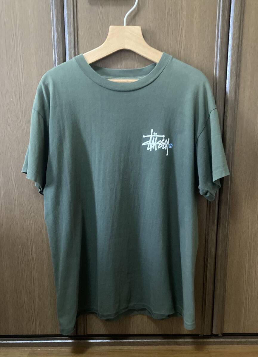 ☆人気☆ 送料安　90s USA制 白タグ STUSSY ステューシー 半袖　メンズ　Tシャツ グリーン サイズM ビンテージ オールド！