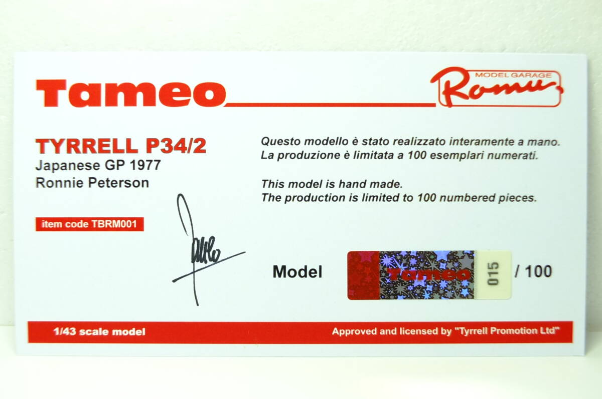 1/43 tameo Tyrrell tyrrelltireruP34 Япония GPtameo конечный продукт 