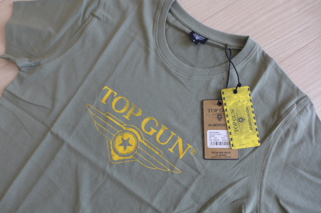 新品 送料無料 即決 トップガン TOPGUN コットン ロゴ入り 半袖 Tシャツ カーキ サイズL