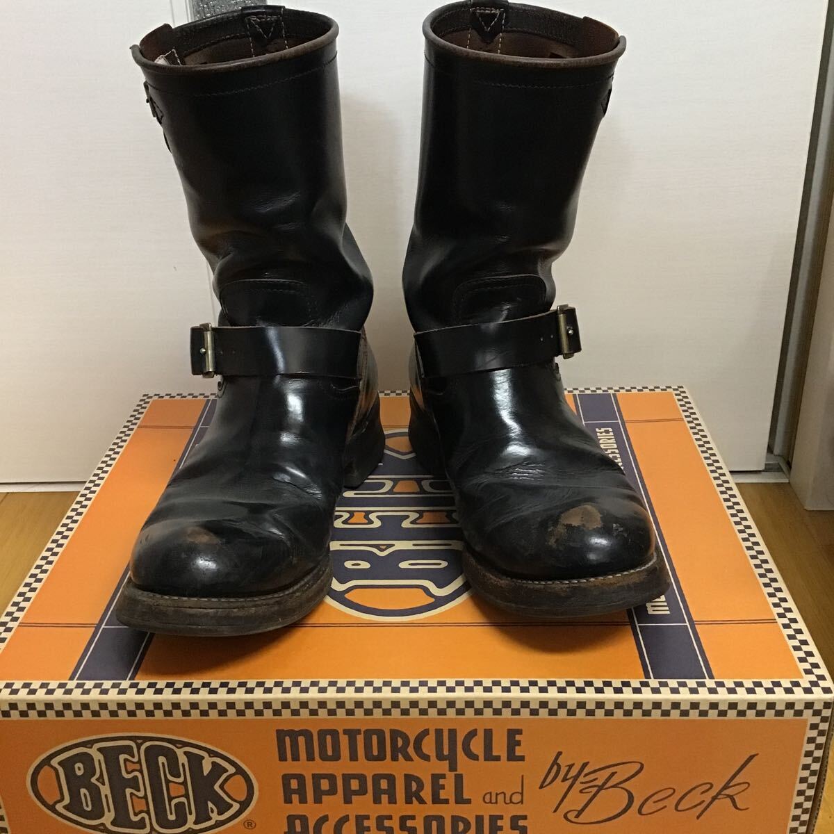 送料無(wú)料箱付き中古BECKモーターサイクルブーツ8.5D茶芯エンジニアブーツ