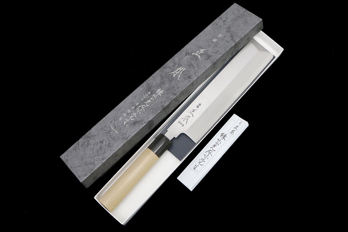 未使用品｜正本総本店 薄刃包丁 霞 七寸 玉白鋼 KS0621 樸柄 箱付 KN02-B1683-2L4