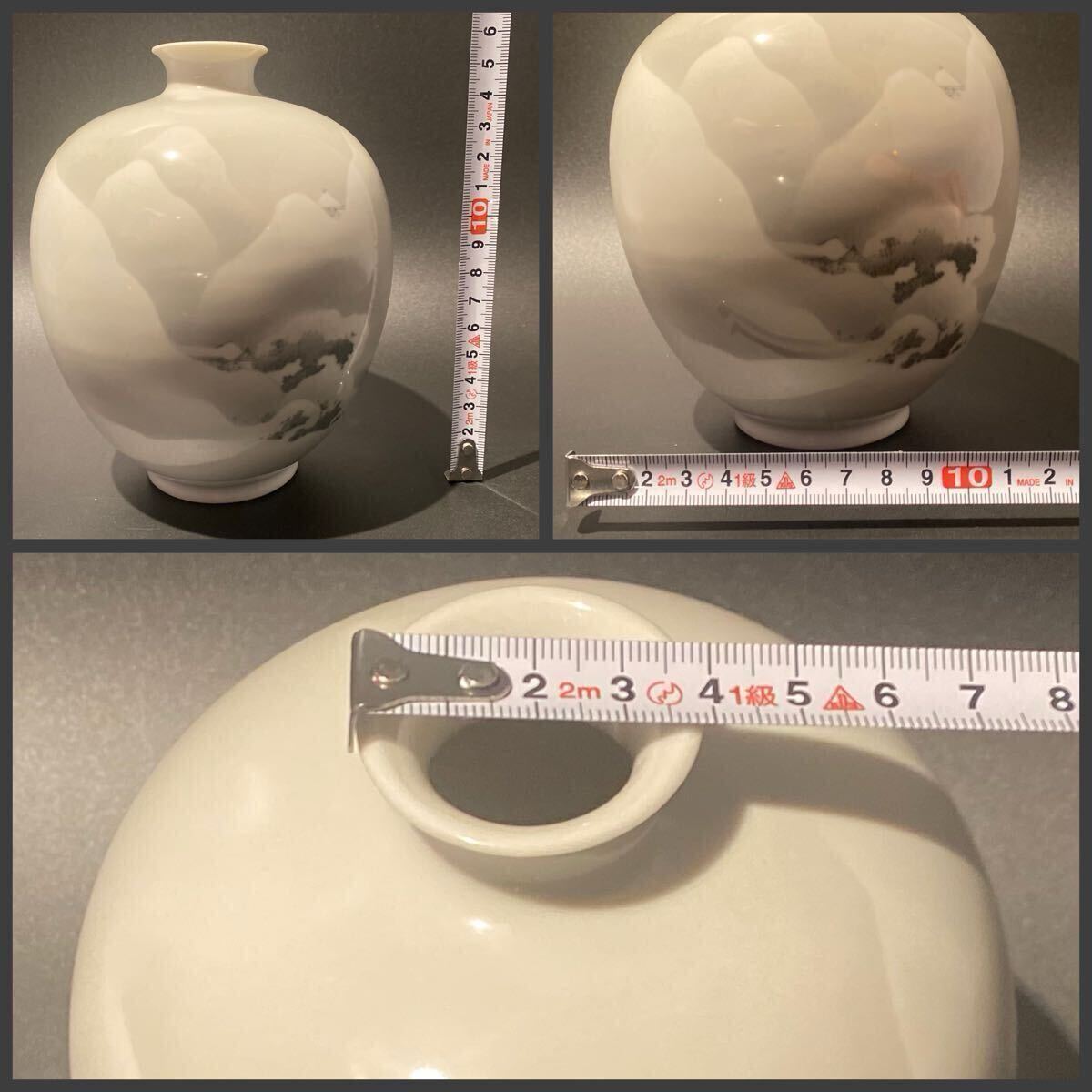 明治の美術品】美濃 西浦焼 釉下彩雪景色画 花瓶