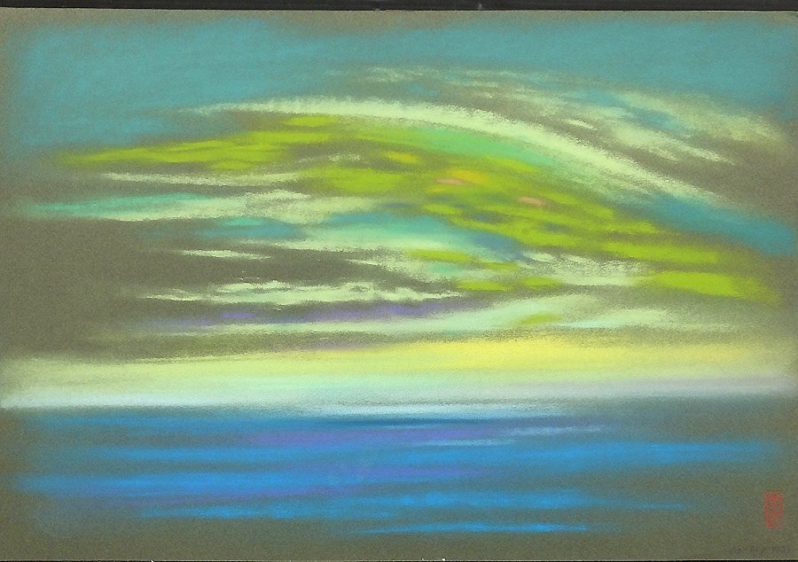 玄関先迄納品 GLC】川崎春彦 「海 他」 パステル10号◇3枚 芸術院会員 日展 絵画
