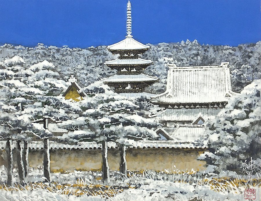 【GLC】后藤純男 「新雪晴れる」 日本畫6號(hào)共シール 蕓術(shù)院賞恩賜賞 総理大臣賞 蕓大名譽(yù)教授 ◆逸品!