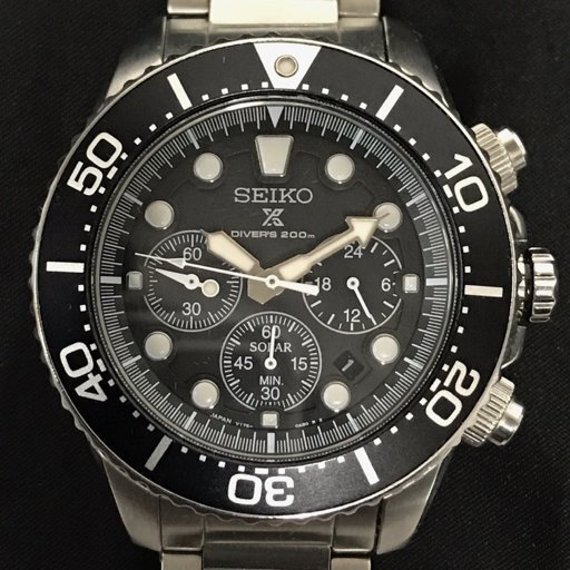 1円 セイコー プロスペックス ダイバー ソーラー 腕時計 V175-0AD0 メンズ ブラック文字盤 付屬品あり SEIKO