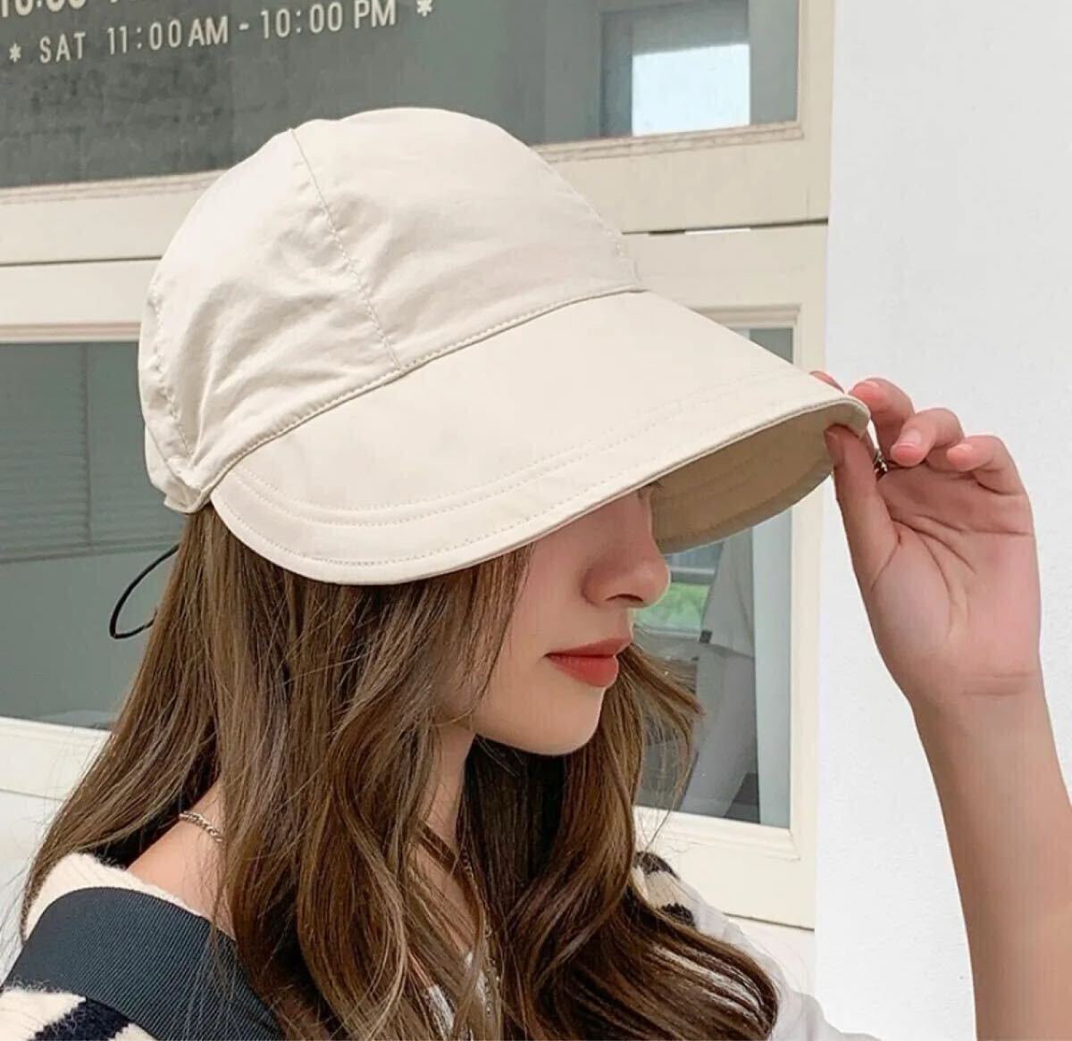 折りたたみ つば広 キャップ 紫外線対策 帽子 ハット 小顔効果 アウトドア UVカット　ベージュ