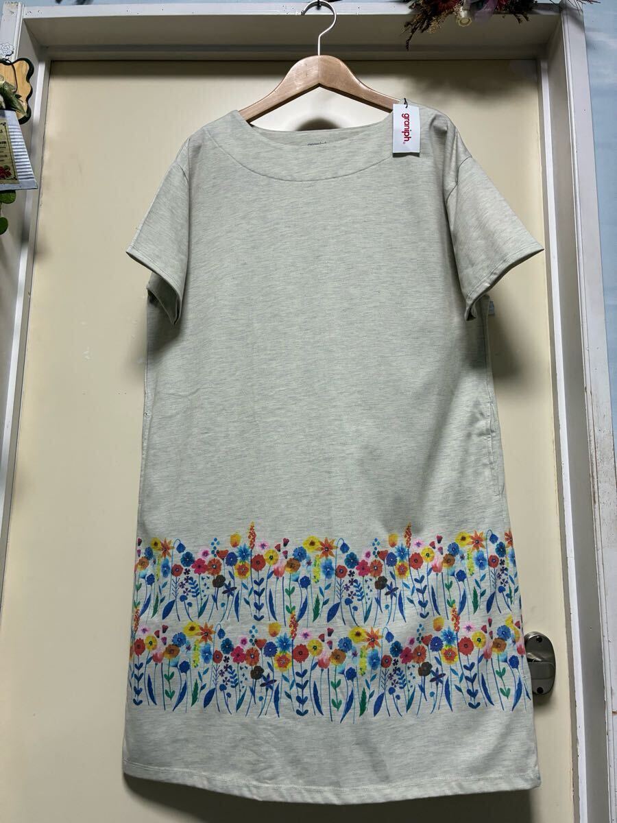 【新品】★graniph（グラニフ）★優(yōu)しい色合いで裾辺りの花柄プリントがお灑落な揺ったりワンピース★サイズ／F
