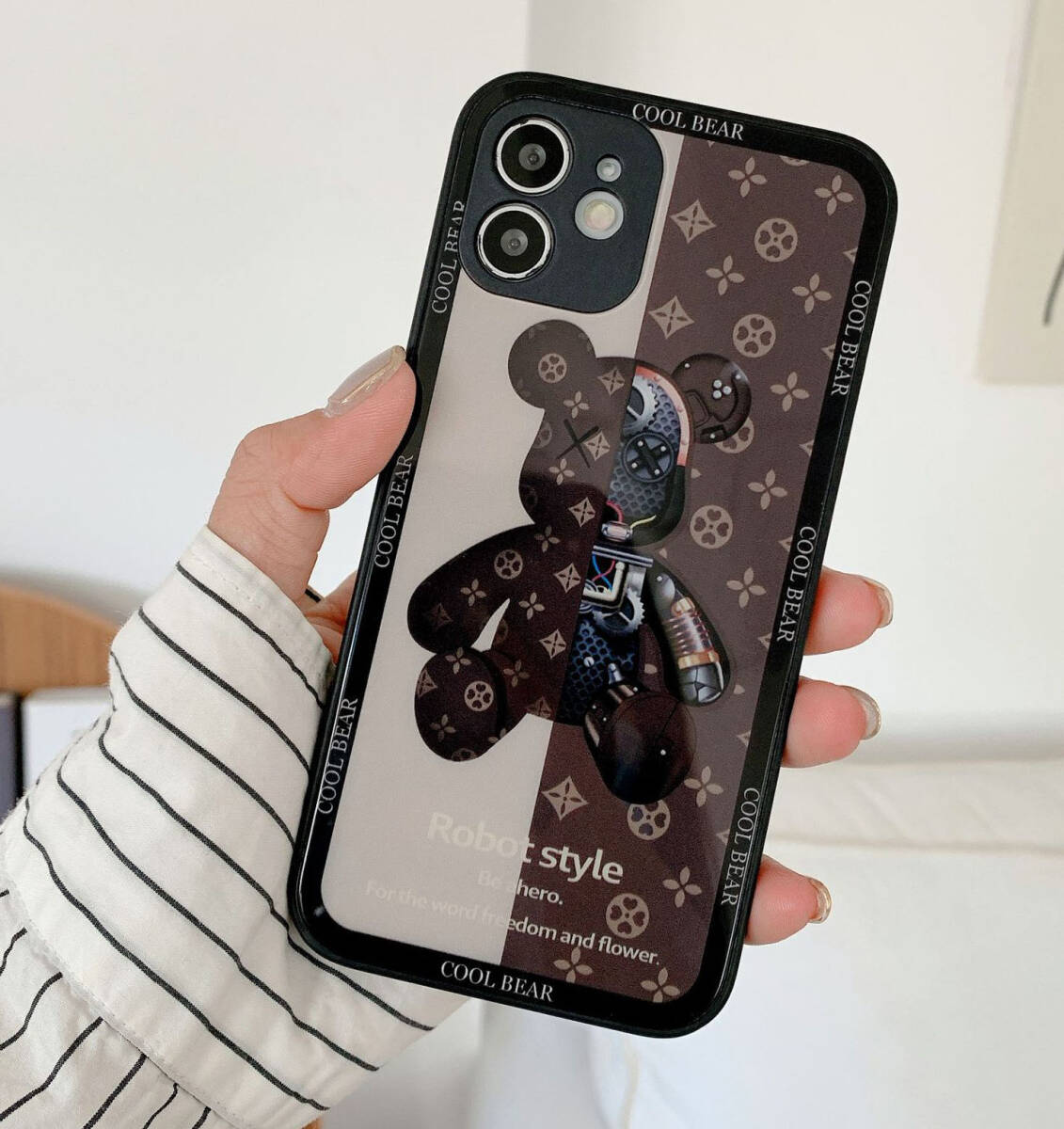 iphone16plusケース カーバー TPU 可愛い　熊　ガラス　お洒落　軽い ケース 耐衝撃高品質ブラウンB