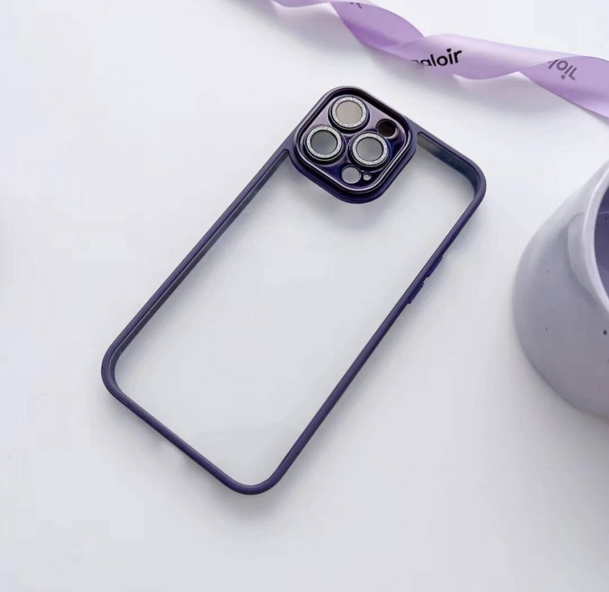 iphone15plusケース カーバー レンズ保護付き　透明　お洒落　韓国　軽量 ケース 耐衝撃 高品質 紫125
