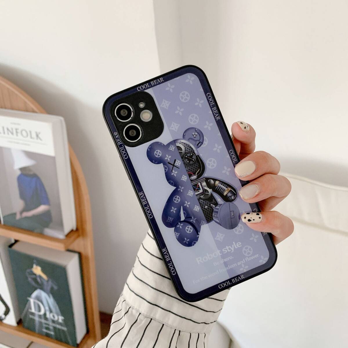 iphone13ケース カーバー TPU 可愛い　熊　ガラス　お洒落　軽量 ケース 耐衝撃高品質ブルー492