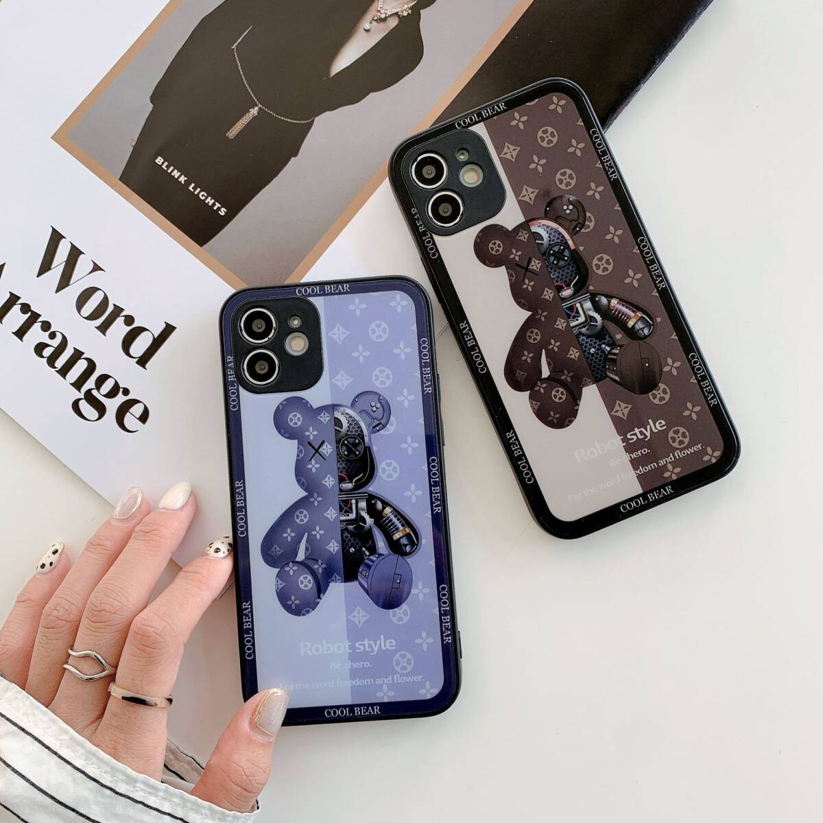 iphone15plusケース カーバー TPU 可愛い　熊　ガラス　お洒落　軽量 ケース 耐衝撃高品質ブラウン151