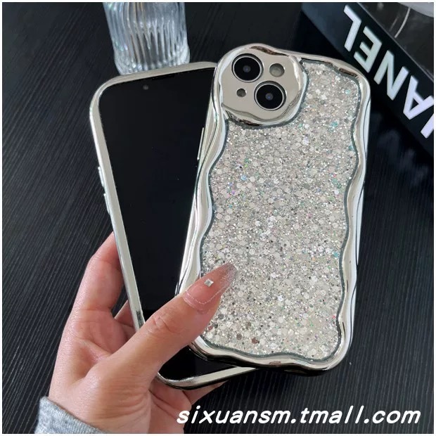 立立　iphone12proケース カーバー キラキラ　お洒落　韓国　軽量 ケース 耐衝撃 高品質　シルバーQ1