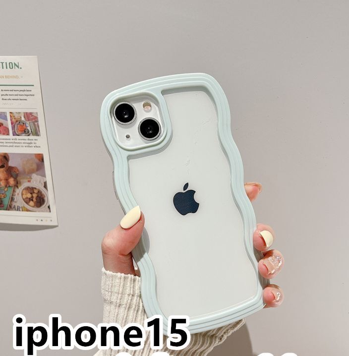 iphone15ケース カーバー TPU 可愛い　波型　　お洒落　軽量 ケース 耐衝撃高品質ライトブルー1