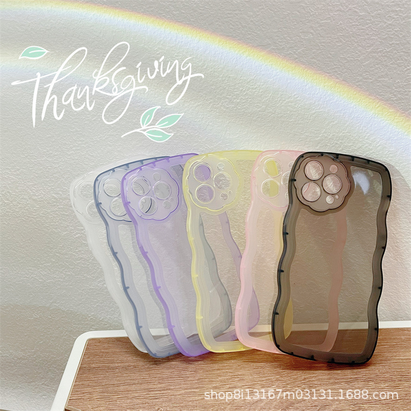iphone12ケース カーバー TPU 可愛い　透明　波型花　お洒落　軽量 ケース 耐衝撃高品質ブラック80