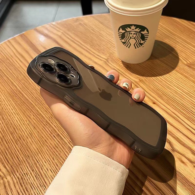 iphone14plusケース カーバー TPU 可愛い　透明　波型花　お洒落　軽量 ケース 耐衝撃高品質ブラック87