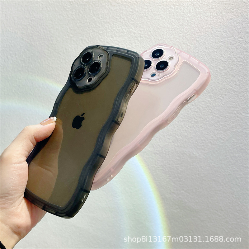 iphone14plusケース カーバー TPU 可愛い　透明　波型花　お洒落　軽量 ケース 耐衝撃高品質ホワイト470