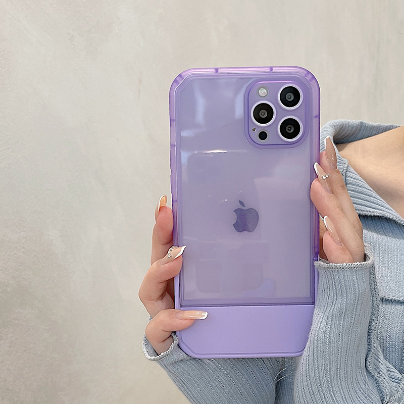 iphone14plusケース カーバー スタンド付き　半透明　お洒落　韓国　軽量 ケース 耐衝撃 高品質 紫411