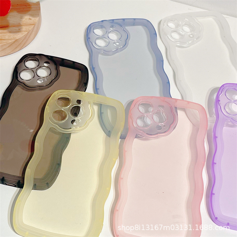 iphone14proケース カーバー TPU 可愛い　透明　波型花　お洒落　軽量 ケース 耐衝撃高品質ブラック88