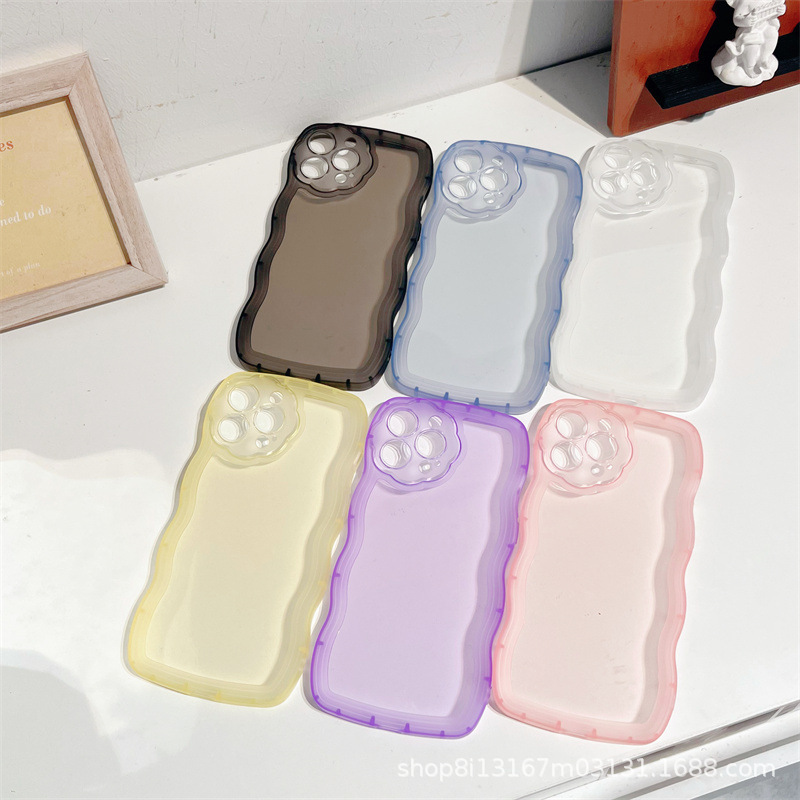 iphone14proケース カーバー TPU 可愛い　透明　波型花　お洒落　軽量 ケース 耐衝撃高品質ブラック88