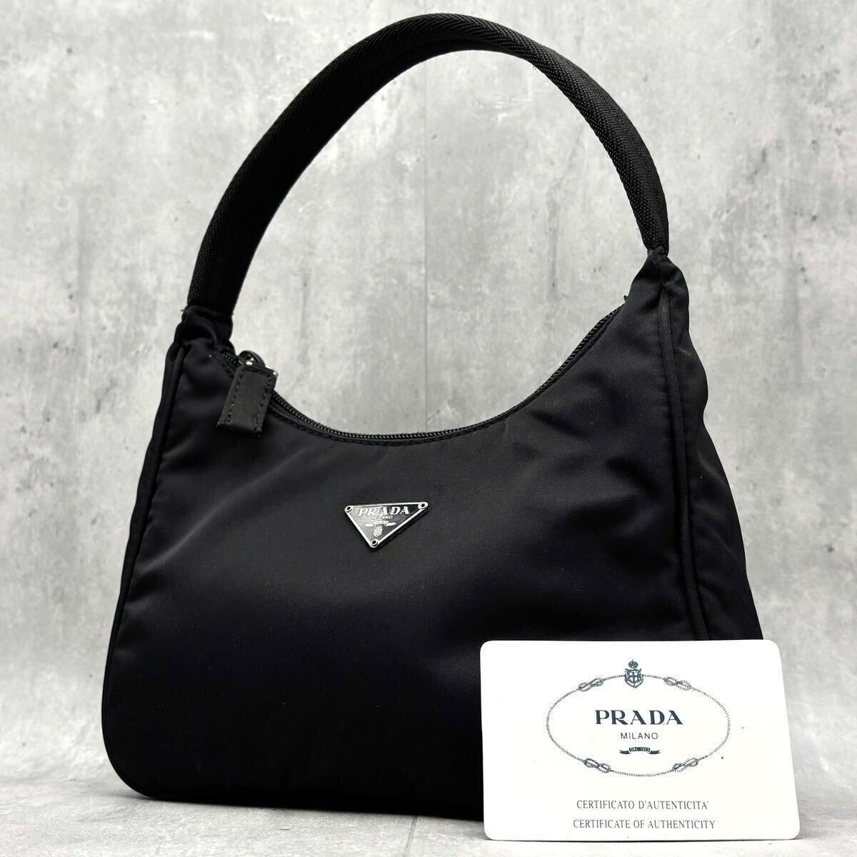 PRADA ハンドバッグ アクセサリーポーチ 三角ロゴ ベルベット 黒 白タグ 美品】PRADA ハンドバッグ アクセサリーポーチ ポコノ ナイロン