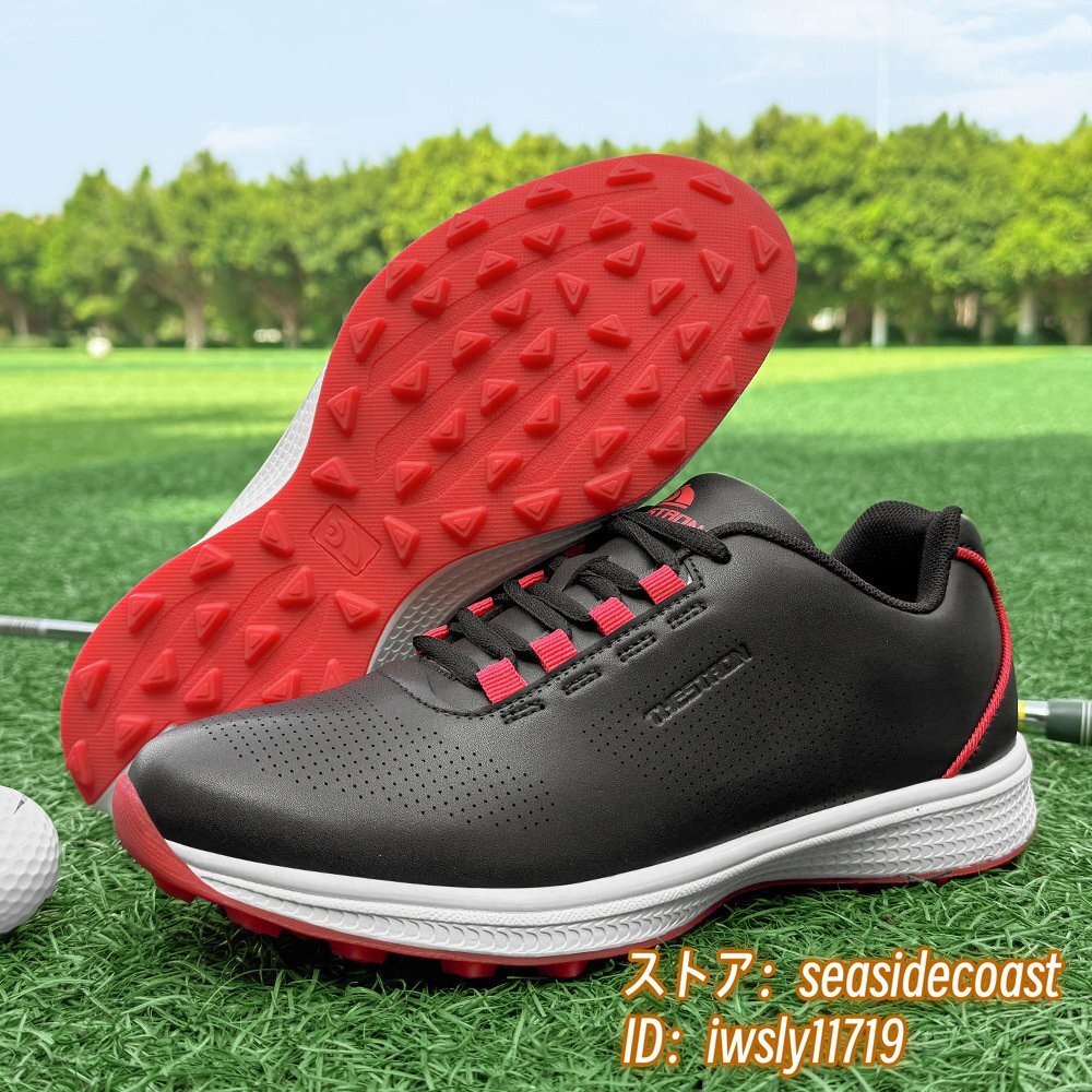 絶賛◆新品 ゴルフシューズ 通気性 スポーツシューズ メンズ 男女兼用 運(yùn)動(dòng)靴 耐久性 スニーカー フィット感 防滑 耐磨 ブラック 24.5cm